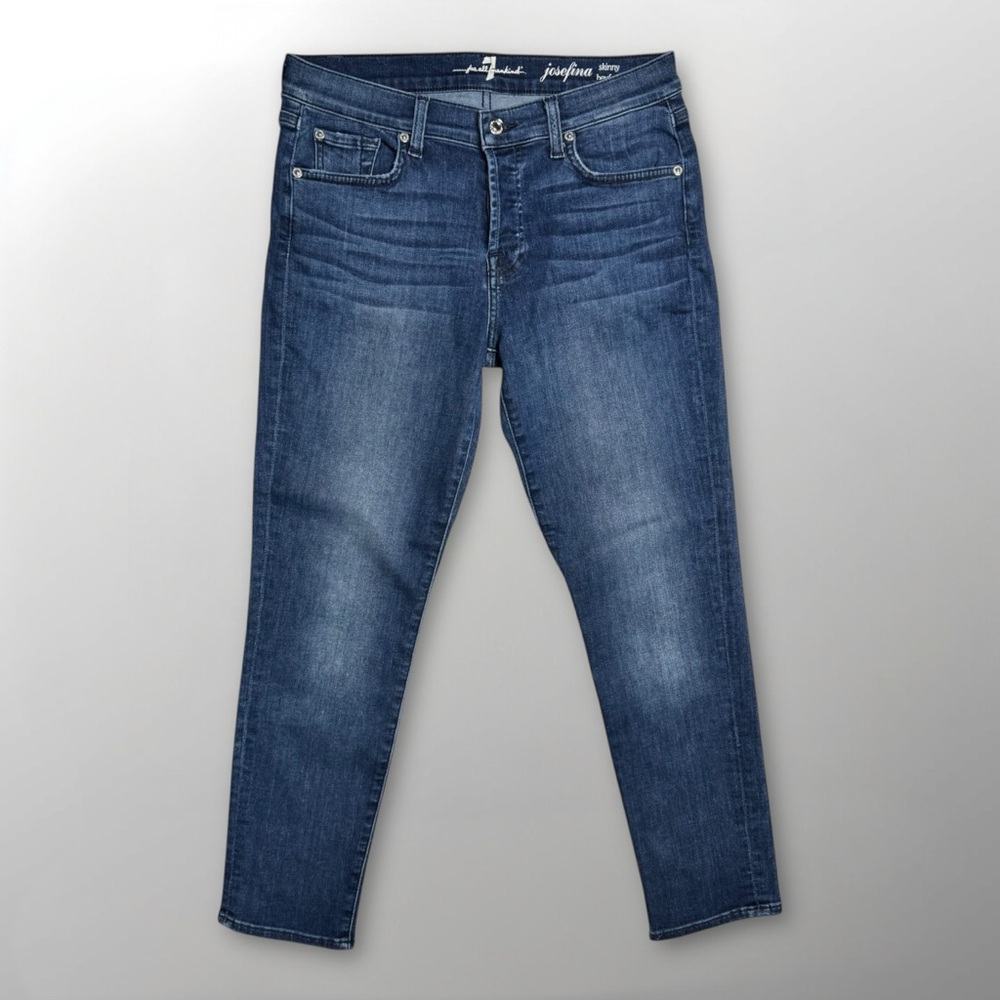 7 For All Mankind Josefina Skinny Boyfriend Jeans Size 27 Med/Dark Blue Wash EUC